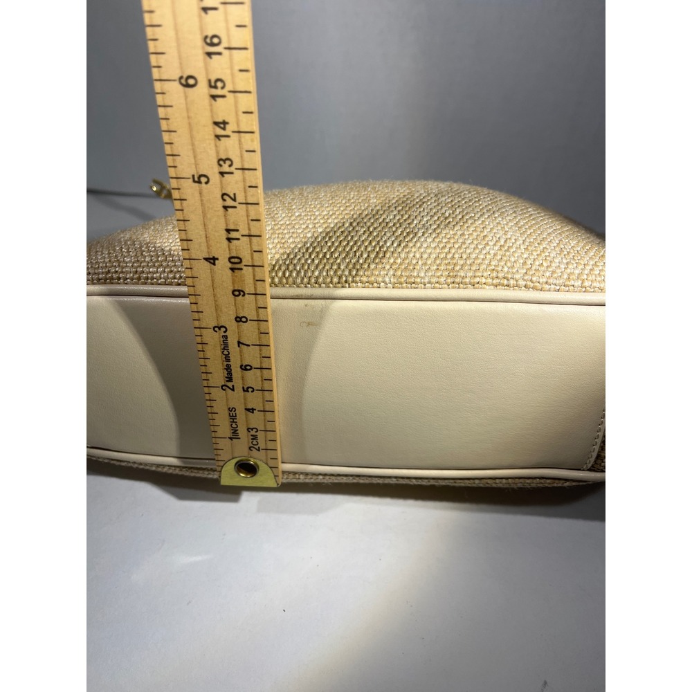 Etienne Aigner Shoulder Bag Women Medium Cream Straw Leather Logo Vintage Summer - Picture 13 of 16